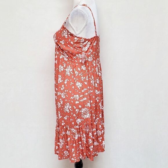ULTRA Flirt Boho Orange White Floral Tiered Spaghetti Strap Mini Dress Small - Picture 6 of 12